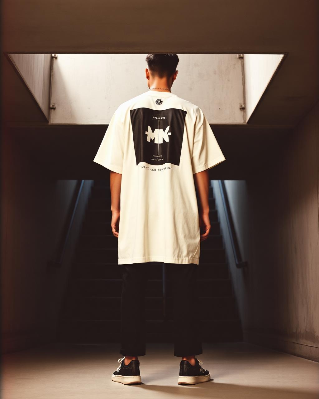 Back print on cream oversized tee